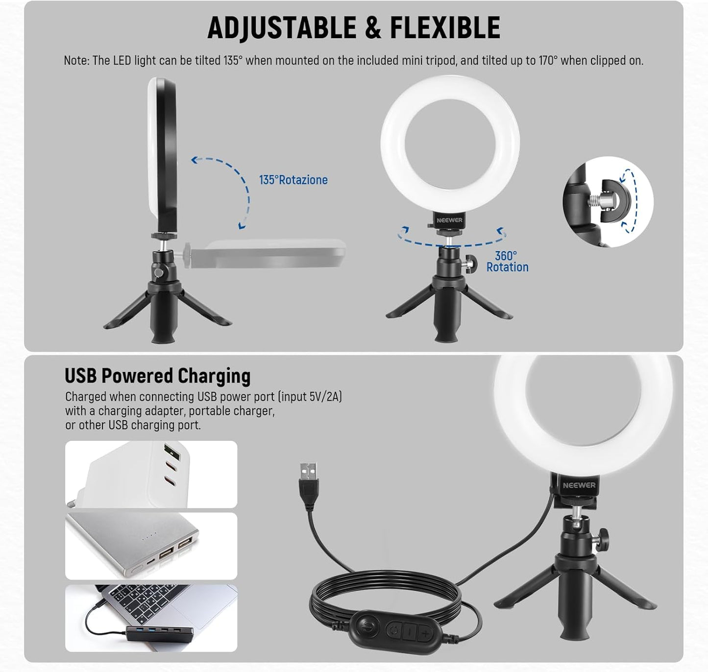 NEEWER BASICS 5" Ring Light for Video Conference Lighting, Clip on Light Kit with Desk Tripod for Monitor Laptop Computer Zoom Call Live Streaming Remote Working Learning Video Recording, BR60