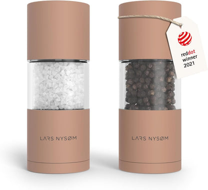 LARS NYSØM Salt and Pepper Grinder Set I Salt and Pepper Mills with Adjustable Ceramic Grinder 2 Pieces I Manual Design Spice Mill Set (Carbon Black)