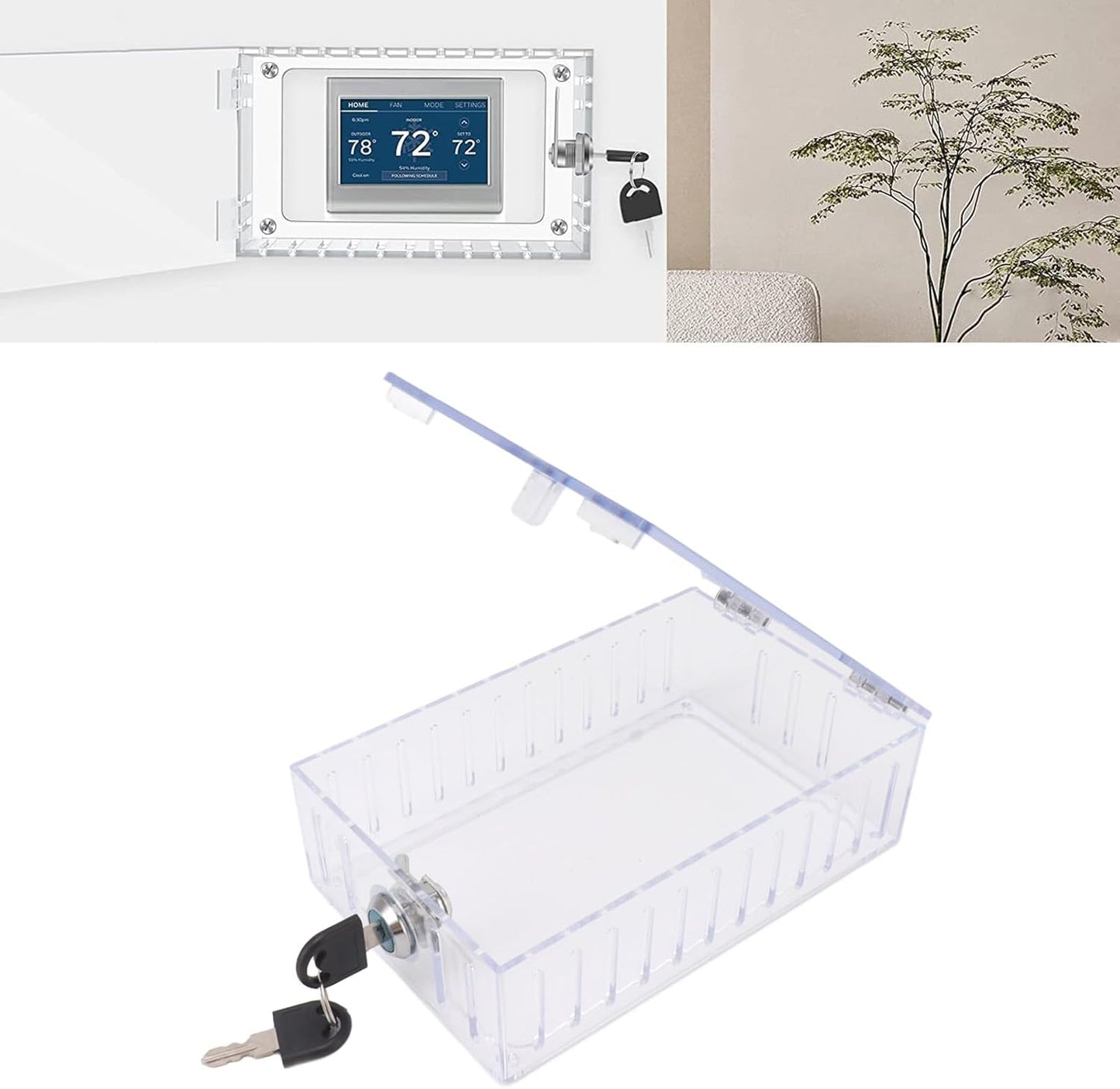Universal Thermostat Lock Box, Universal Thermostat Guard with Clear Cover, Key, Clear Large Thermostat Guard for Wall, Large Universal Home Locking Thermostat Guard for Thermostat On Wall