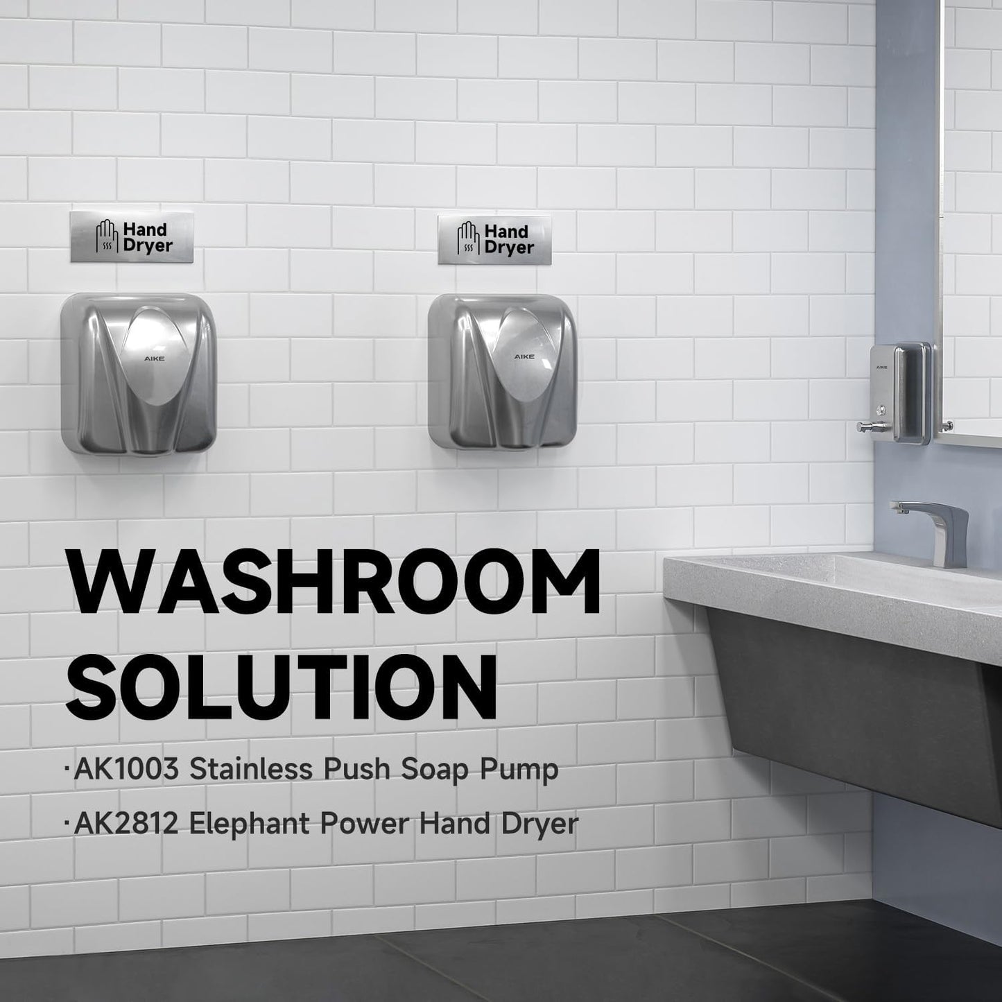 AIKE Elephant Power Commercial Hand Dryer High Speed Auto Warm Wind, Matte Black Thermoset Cover AC110V-130V Model AK2812