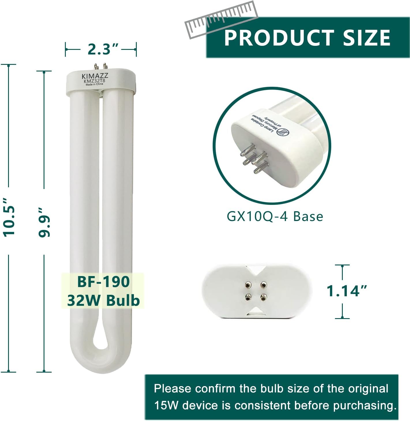 BF-190 Replacement Bulb for Flowtron BK-40D, FUL32T8/BL, 10-inch, U-Shaped 4-pin, 2-Pack