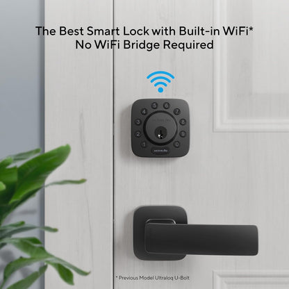 ULTRALOQ U-Bolt Smart Lock + WiFi Bridge, 5-in-1 Keyless Entry Door Lock with WiFi, Bluetooth, App and Keypad, Smart Deadbolt Lock Front Door, ANSI Grade 1 Certified, 1Year Battery, Satin Nickel