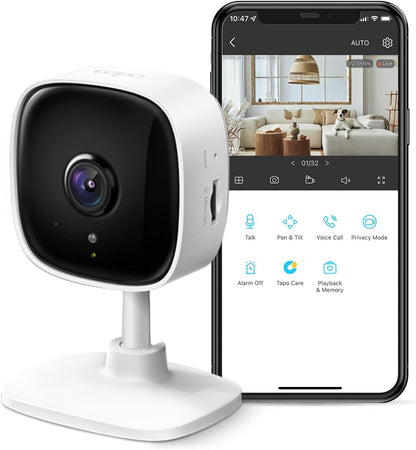 TP-Link Tapo 2K Indoor Home Security WiFi Camera, Up to 30ft Night Vision, Privacy Mode, Sound & Light Alarm, Up to 512 GB microSD Card Slot, Two-Way Audio, Works w/Alexa and Google (Tapo C110)
