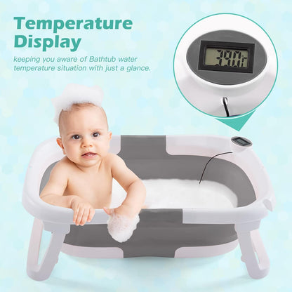 Baby BathTub, 4-in-1 Newborn to Toddler Tub with Temperature Sensor,Infant Waterproof Ear Cap and Soft Cushion included,Pink