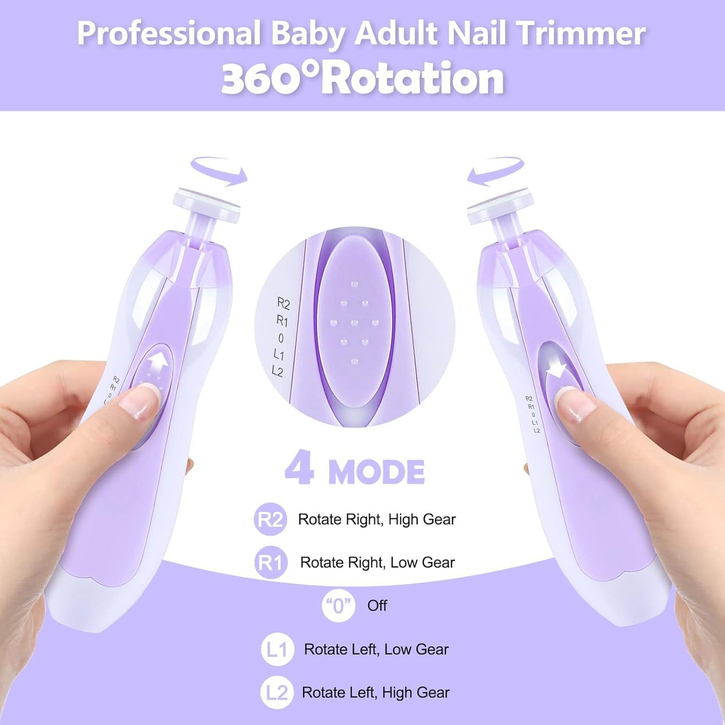 Qunlions life Electric Nail File Drill for Baby, No Sharp Claws Hurt, 6 in 1 Safety Cutter Trimmer Clipper for Toes and Fingers (Blue)