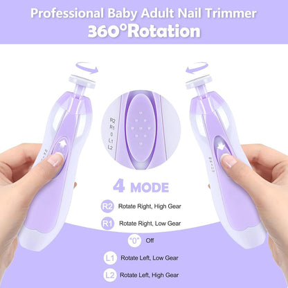 Qunlions life Electric Nail File Drill for Baby, No Sharp Claws Hurt, 6 in 1 Safety Cutter Trimmer Clipper for Toes and Fingers (Blue)