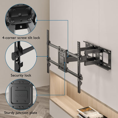 BONTEC Full Motion TV Wall Mount for 37-84 Inch LED LCD OLED Flat Curved TVs, Swivel Tilt Articulating Dual Arm TV Mount Bracket Holds up to 132lbs, Max VESA 600x400mm, Easy Installation