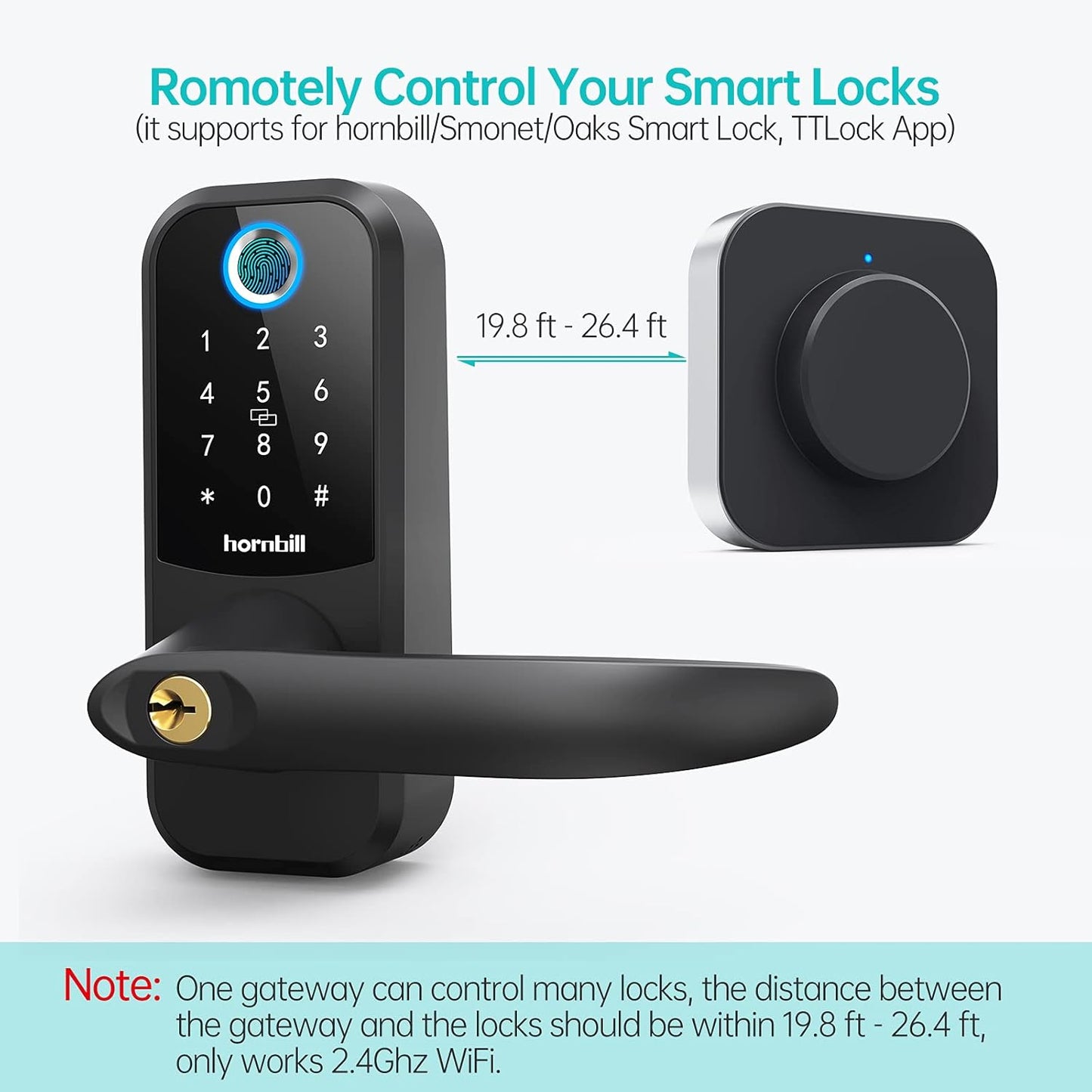 hornbill G2 Gateway Bridge only Works with 2.4Ghz WiFi, Keyless Entry Smart Lock Wi-Fi Bridge, Remotely APP Control, Works with TT Lock or Next Lock APP and Smart Locks