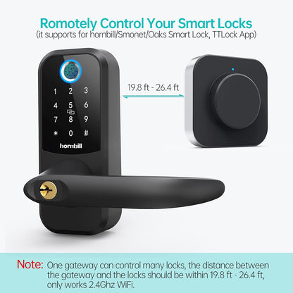 hornbill G2 Gateway Bridge only Works with 2.4Ghz WiFi, Keyless Entry Smart Lock Wi-Fi Bridge, Remotely APP Control, Works with TT Lock or Next Lock APP and Smart Locks