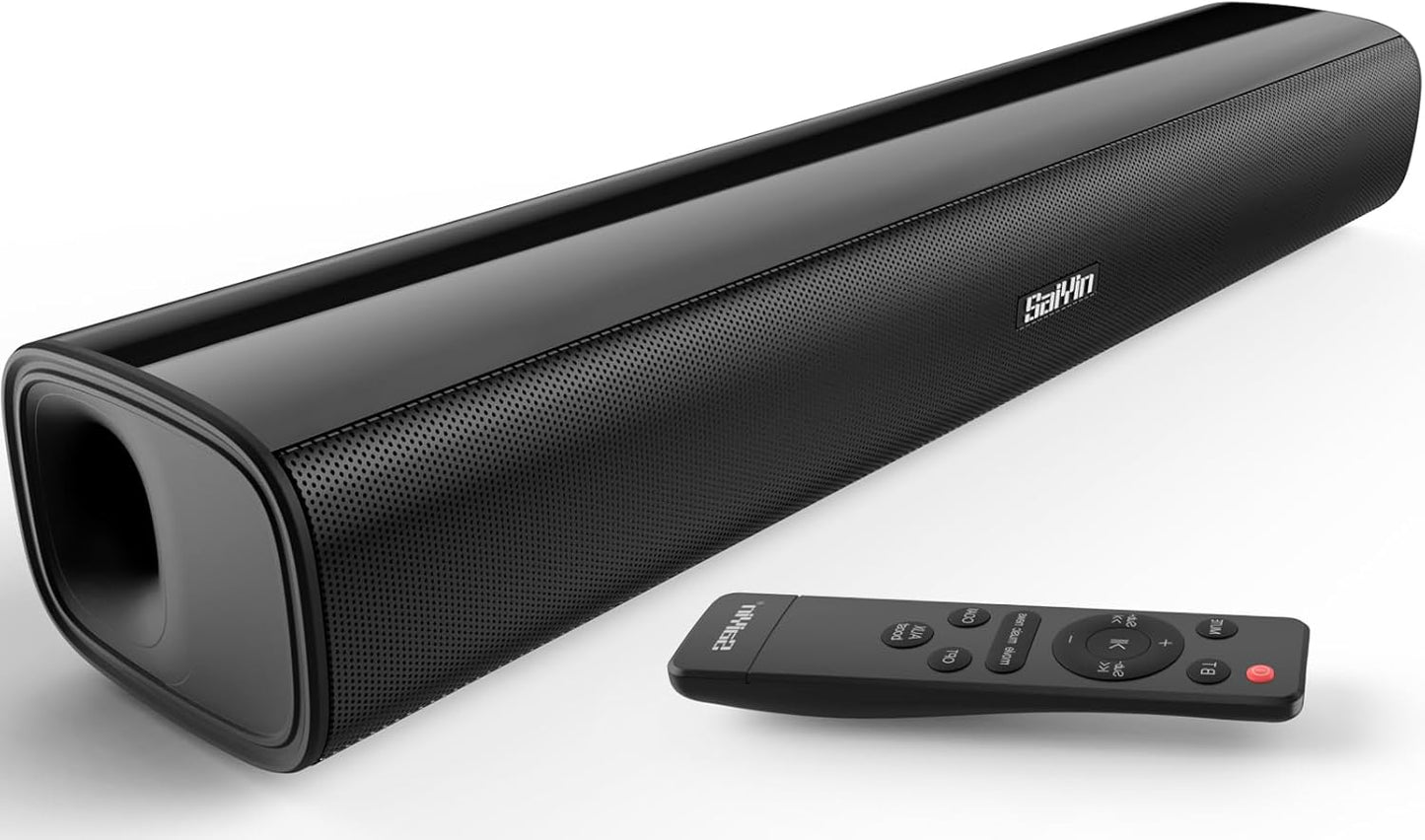 Saiyin Compact Sound Bar,40 Watts Small Soundbar for TV,Surround Sound System TV Sound Bar Speakers with Bluetooth/Optical/AUX Connection for PC/Gaming/Projectors,17inch