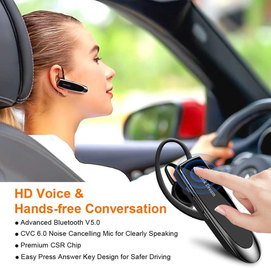 Bluetooth Earpiece Wireless Bluetooth Headset Handsfree 1440 Hours Standby Time with Noise Cancelling in-Ear Earbuds for Business/Office/Driving, Compatible iPhone/Android/Samsung Cellphone(Black) - PuriLite