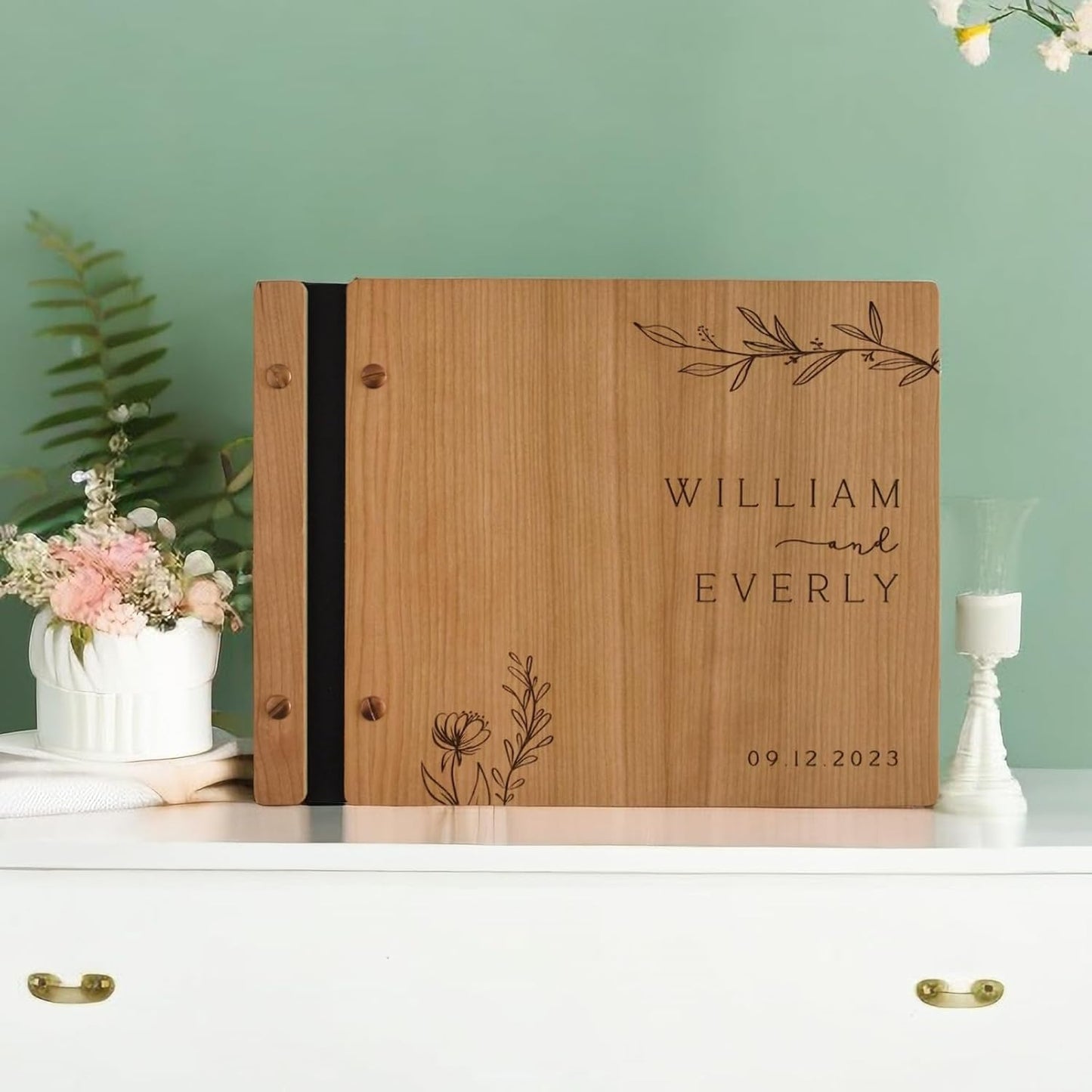 TOPWOOZU Personalized Wedding Guestbook, Custom Wooden Guest Book Sign Books for Wedding Reception