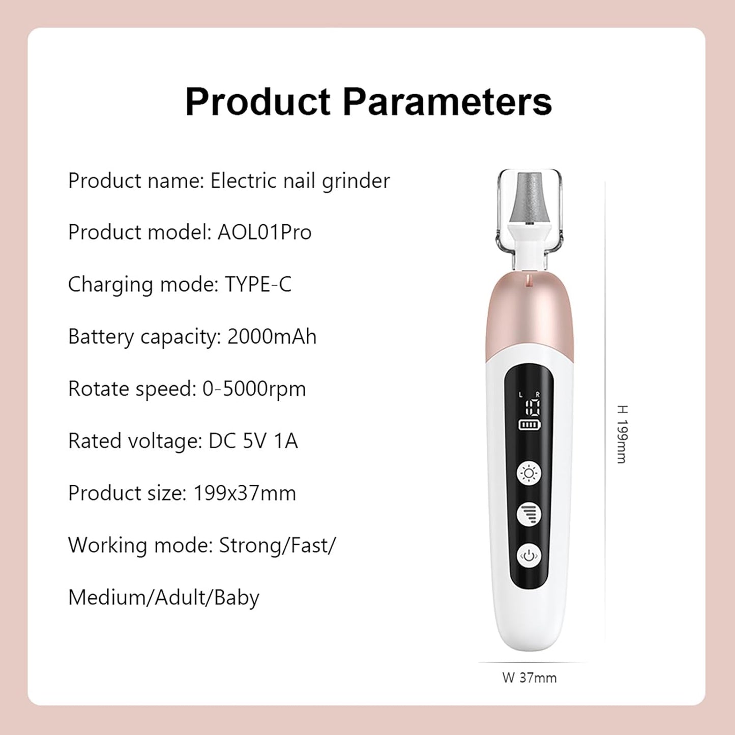Electric Manicure Pedicure Set, Cordless Nail Files Rechargebale Electric Nail Drill Thick Nails Care Tools with 10 Speeds and LCD Display for Home Salon