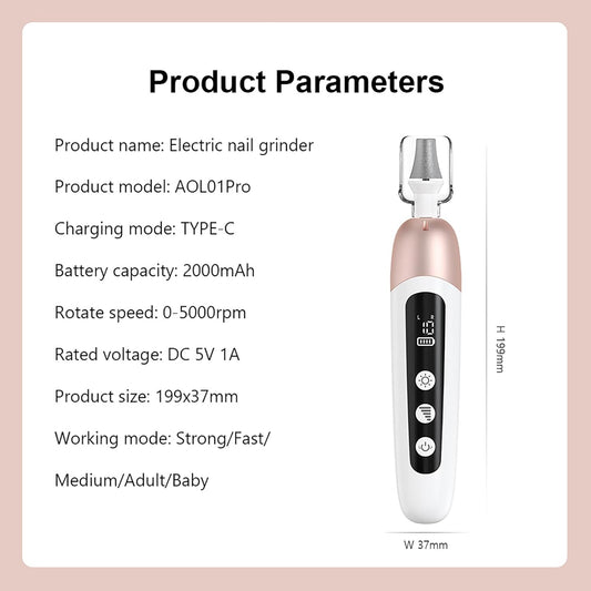 Electric Manicure Pedicure Set, Cordless Nail Files Rechargebale Electric Nail Drill Thick Nails Care Tools with 10 Speeds and LCD Display for Home Salon - PuriLite