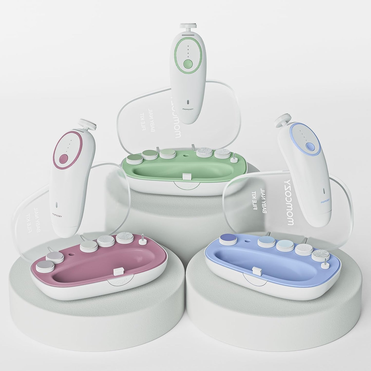 Momcozy Baby Nail File Electric, Gentle Baby Nail Trimmer Electric, Baby Nail Clipper with Night Light, 7 Grinding Head Replacement Pads, Green