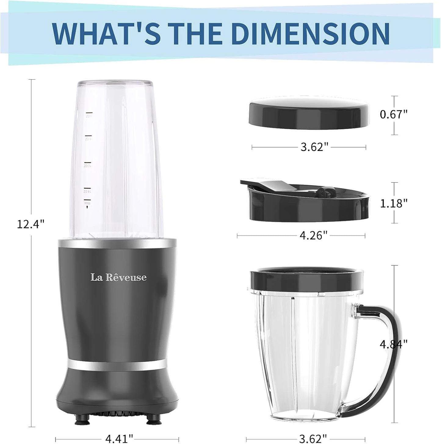La Reveuse Personal Size Blender 250 Watts Power for Shakes Smoothies Seasonings Sauces with 1 Piece 15 oz Cup,1 Piece 10 oz Mug,BPA Free (Black)