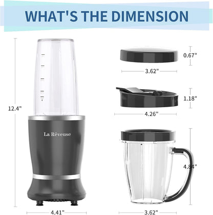 La Reveuse Personal Size Blender 250 Watts Power for Shakes Smoothies Seasonings Sauces with 1 Piece 15 oz Cup,1 Piece 10 oz Mug,BPA Free (Black)