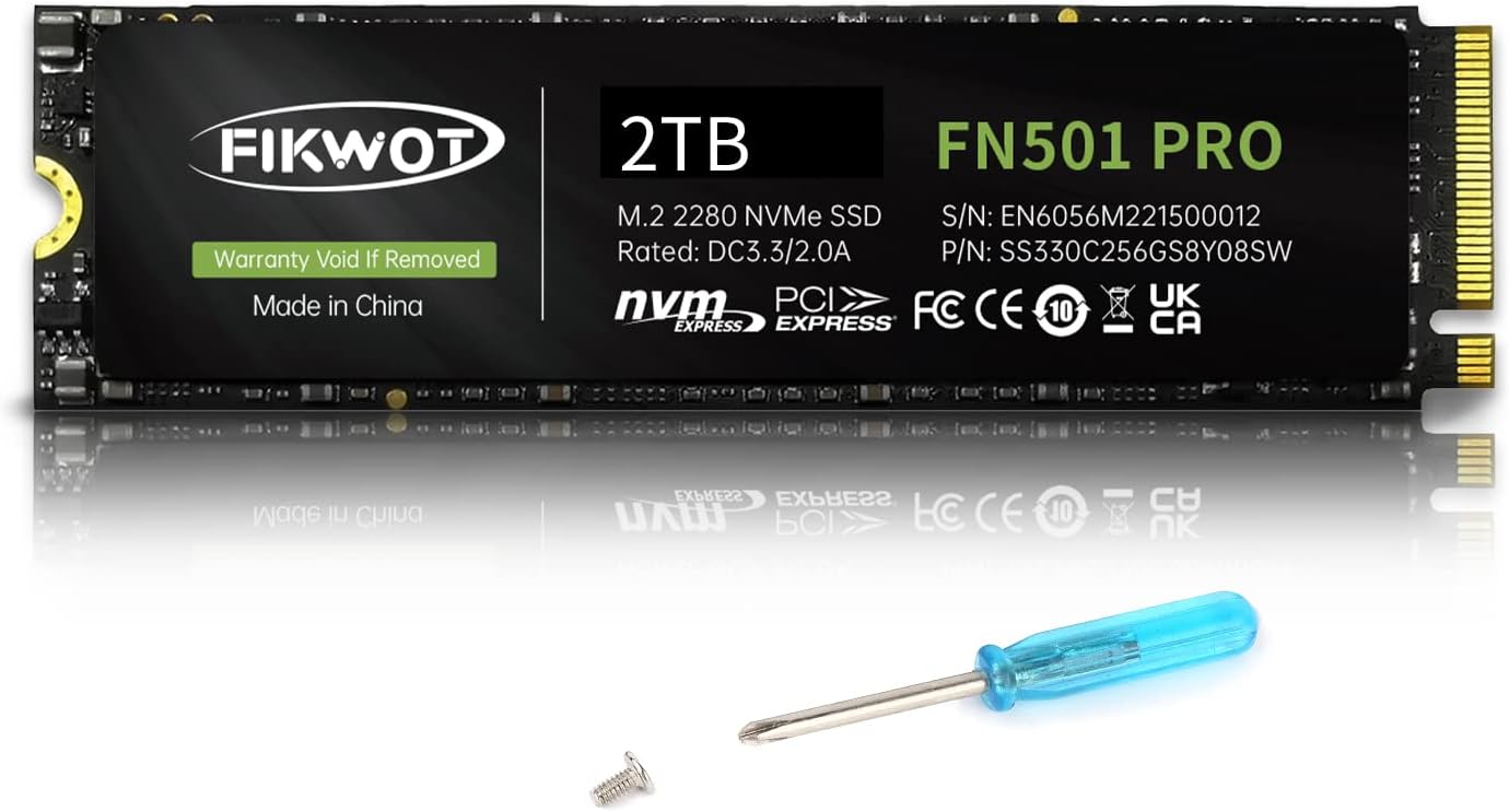 Fikwot FN970 2TB M.2 2280 PCIe Gen4 x4 NVMe 1.4 Internal Solid State Drive with Heatsink - Speeds up to 7,400MB/s, Configure DRAM Cache, Compatible PS5 Internal SSD