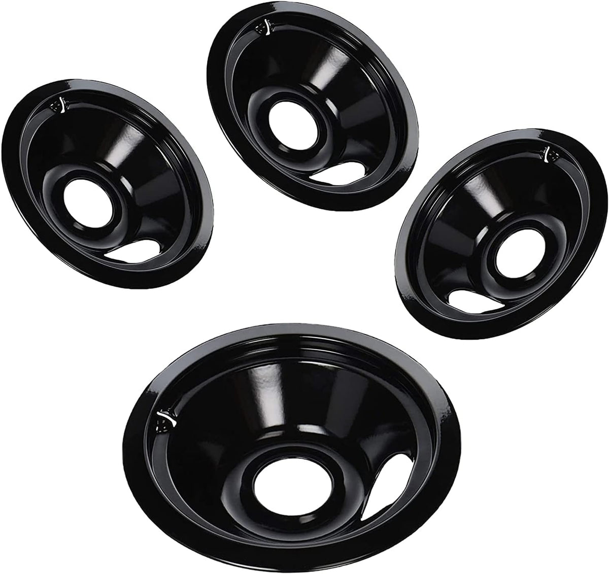 1 Large and 3 Small Stove Drip Pans for GE Electric Stove Top, Set of 4 Durable Porcelain Enamel, High Heat Resistant, No Yellowing, Non-Stick Smooth Glaze, Easy to Clean Cooktop Replacement Parts