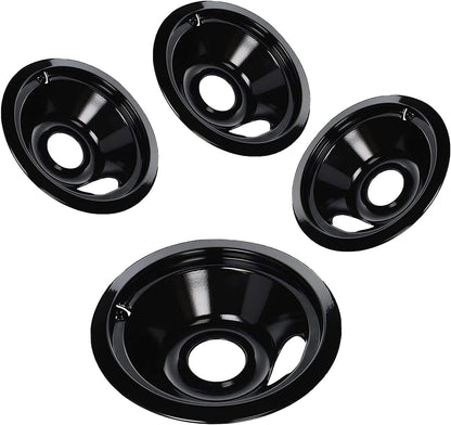 1 Large and 3 Small Stove Drip Pans for GE Electric Stove Top, Set of 4 Durable Porcelain Enamel, High Heat Resistant, No Yellowing, Non-Stick Smooth Glaze, Easy to Clean Cooktop Replacement Parts