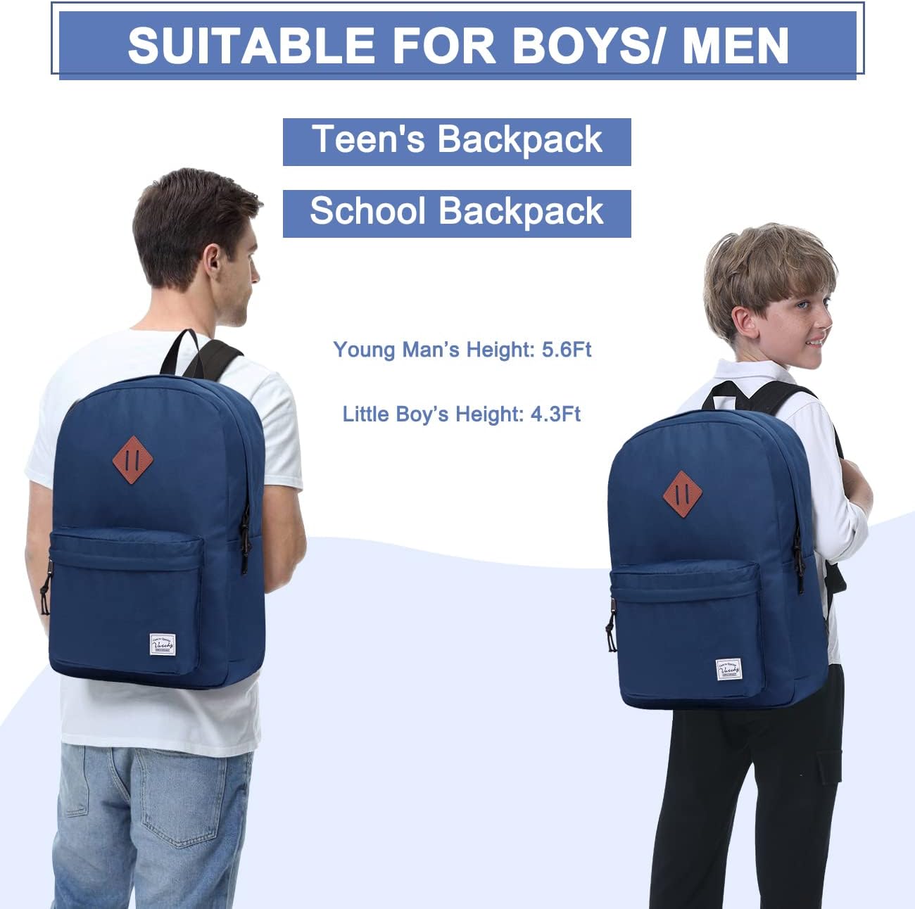 School Backpack for Kids, VASCHY Lightweight Water Resistant Casual Schoolbag Daypack for Men Women Teen Boys Girl Bookbag