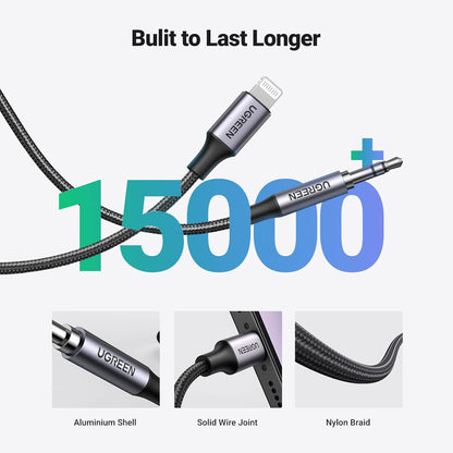 UGREEN Audio Cable Lightning to 3.5mm Aux Cable, MFi Certified Nylon Braided Stereo Jack Headphone Adapter for iPhone iPad Compatible with iPhone 14 13 12 Pro SE 11 Pro Max XS XR X, 3FT