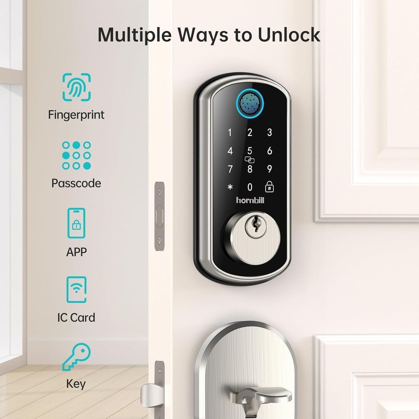 Hornbill Smart WiFi Front Door Lock: Keyless Entry Fingerprint Deadbolt - Alexa Bluetooth Electronic Keypad Door Locks for House Apartment Auto Lock Smart Life APP Remote Control - Black