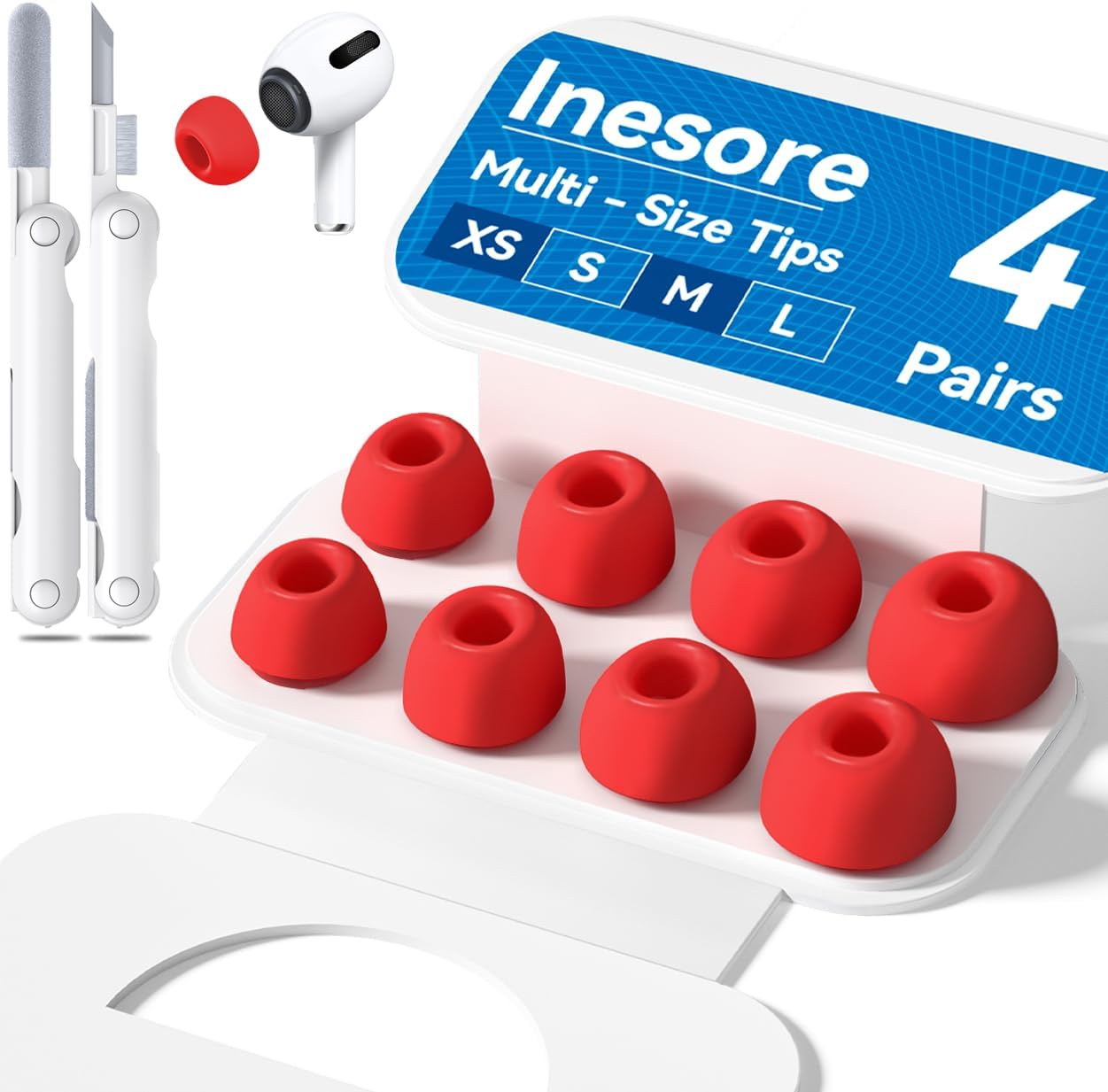 4 Pairs Replacement Ear Tips for AirPods Pro 2nd/1st Generation with Portable Storage Box & Cleaner Pen,Noise Reduction Holewith & Built-in dust Guard Screen,Silicone Ear Tips for AirPods Pro (White)