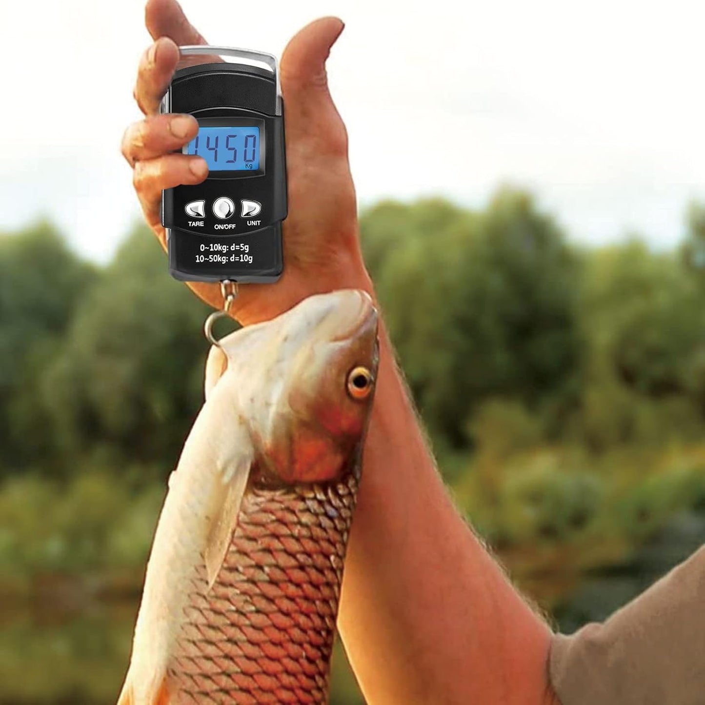 [Backlit LCD Display] Electronic Balance Digital Fishing Hook Hanging Scale 110lb/50kg 10g for luggage weighing, family shopping, fishing and other outdoor activities 2 AAA Batteries Included (Circular)