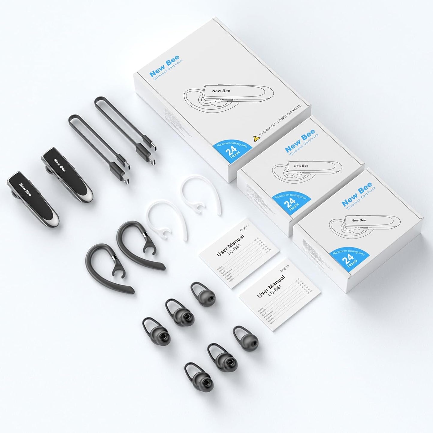 Bluetooth Headset New Bee 24Hrs V5.0 Bluetooth Earpiece Wireless Handsfree Driving Headset with Noise Canceling Mic Headset Case for iPhone Samsung Android Mobile Cell Phone Tablets Office