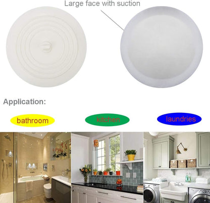 V-TOP Tub Stopper 2 Pack, 6 inches Large Silicone Drain Plug Hair Stopper Flat Suction Cover for Kitchen Bathroom Accessories and Laundry