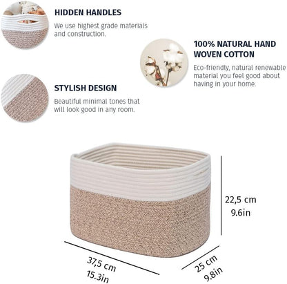 OrganiHaus Soft Woven Baskets for Storage Organization Set of 3, Cotton Rope Nursery Storage Baskets for Shelves, Square Book Bins, Bathroom Towel Hamper, Dog Toy Bins, Panier Rangement - Light Honey