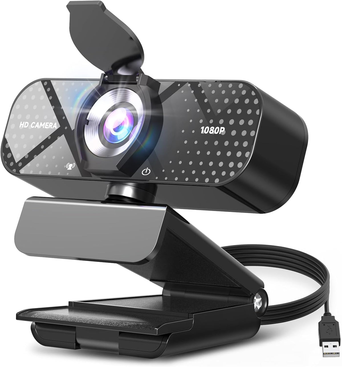 1080P Full HD Webcam with Auto Light Correction, Noise-Canceling Mic, Privacy Cover and Wide Angle Lens, Plug & Play USB Camera for Desktop/Laptop/Mac/PC, Compatible with Teams/Zoom/Skype/Streaming