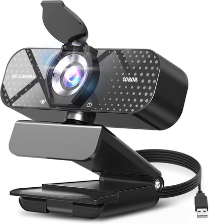 1080P Full HD Webcam with Auto Light Correction, Noise-Canceling Mic, Privacy Cover and Wide Angle Lens, Plug & Play USB Camera for Desktop/Laptop/Mac/PC, Compatible with Teams/Zoom/Skype/Streaming