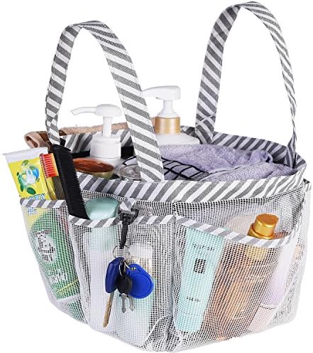 Mesh Shower Caddy Tote, Large College Dorm Bathroom Caddy Organizer with Key Hook and 2 Oxford Handles, Quick Hold, 8 Basket Pockets for Camp Gym