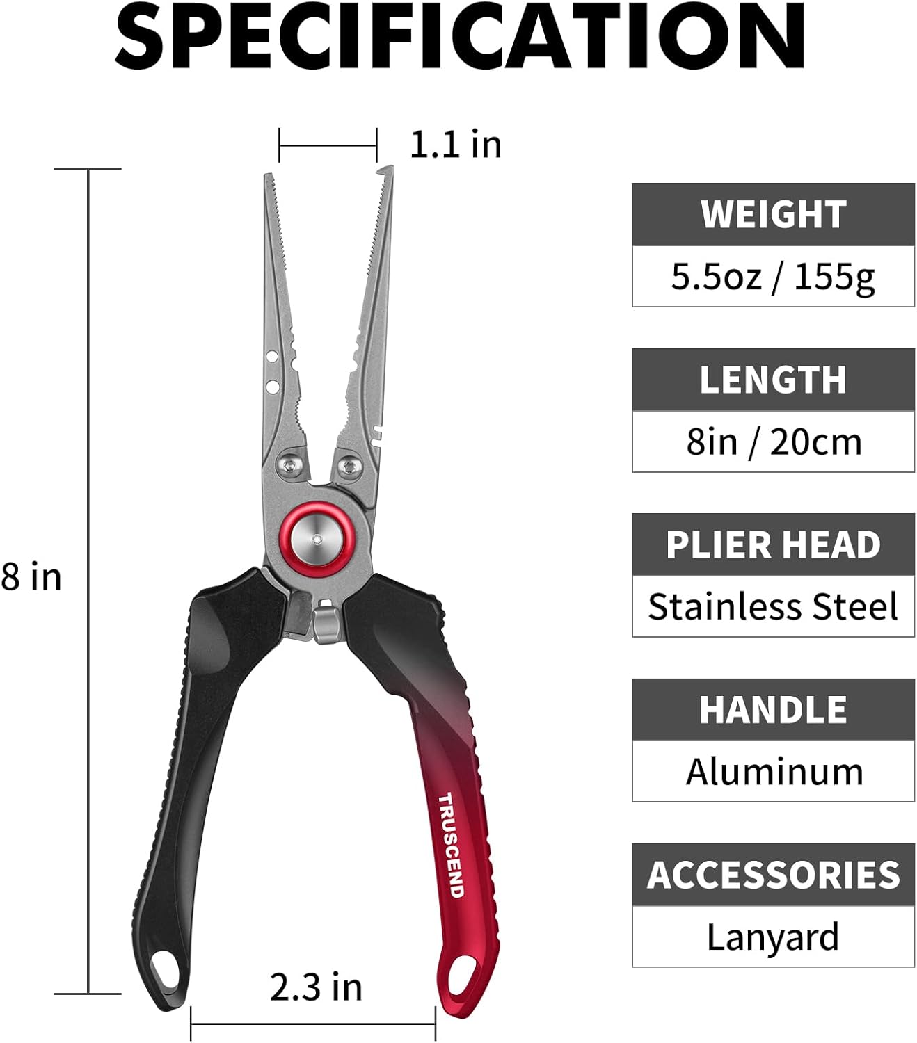 TRUSCEND Lockable Handy Fishing Pliers with Innovative Ergonomic Handle, Saltwater Corrosion Resistant Teflon Coated Fishing Tool, Multi-Function Fishing Gear with Mo-V Cutter, Amazing Fishing Gift