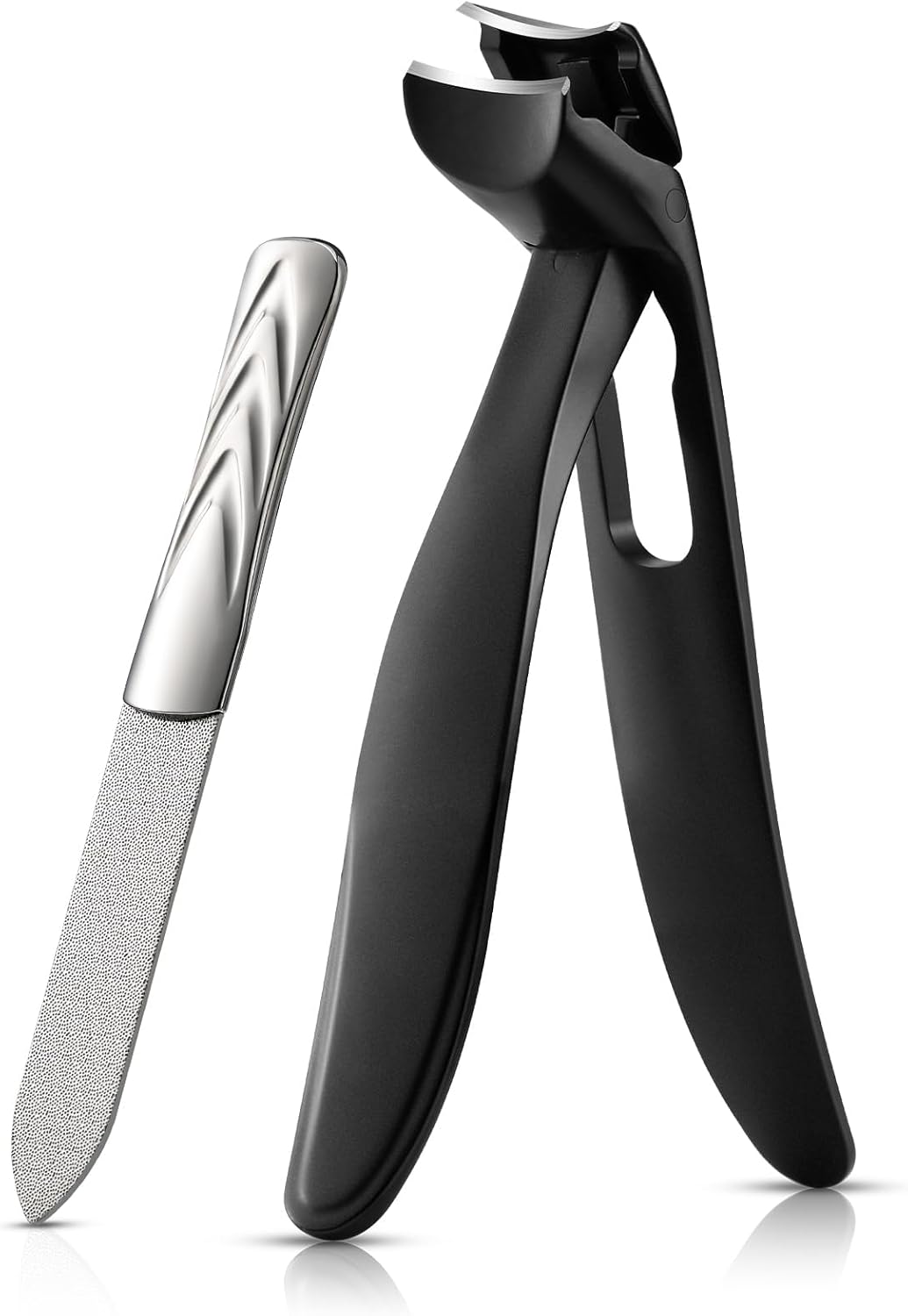 BEZOX Angled Head Nail Clippers for Seniors - Ergonomic Toenail Clipper for Thick Nails, Premium Steel Nail Cutter Trimmer with Catcher for Men and Women - Black
