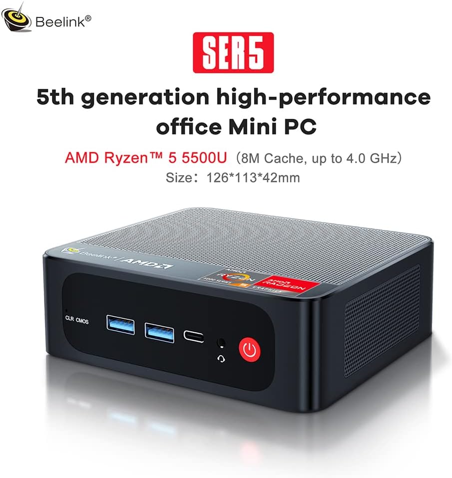 Beelink Mini PC SER5 MAX with AMD Ryzen 7 6800U, 32GB LPDDR5 1TB NVMe M.2 SSD, DP/HDMI/Type-c Triple Display Output,WiFi6,1000M LAN, BT5.2, W-11 Mini Computer