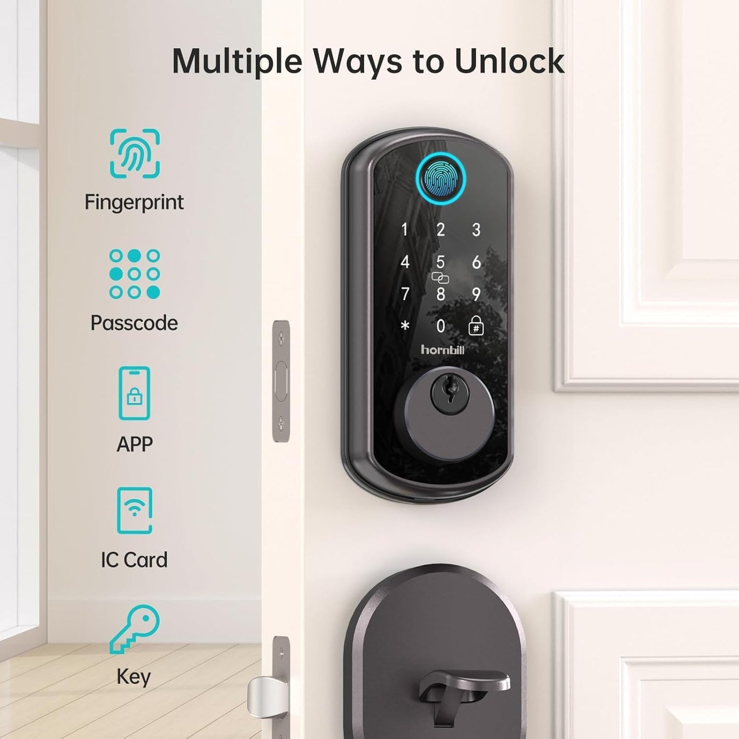 Hornbill Smart WiFi Front Door Lock: Keyless Entry Fingerprint Deadbolt - Alexa Bluetooth Electronic Keypad Door Locks for House Apartment Auto Lock Smart Life APP Remote Control - Black