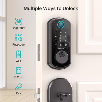 Hornbill Smart WiFi Front Door Lock: Keyless Entry Fingerprint Deadbolt - Alexa Bluetooth Electronic Keypad Door Locks for House Apartment Auto Lock Smart Life APP Remote Control - Black
