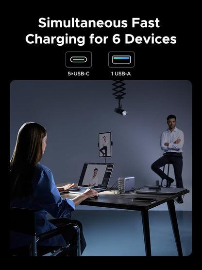 UGREEN Nexode 500W GaN Fast Charging Station 240W Single Port, 6 Ports USB-C and USB-A, Smart Temperature Control, Space-Saving Design, for MacBook, XPS, Laptop, Phone, and More