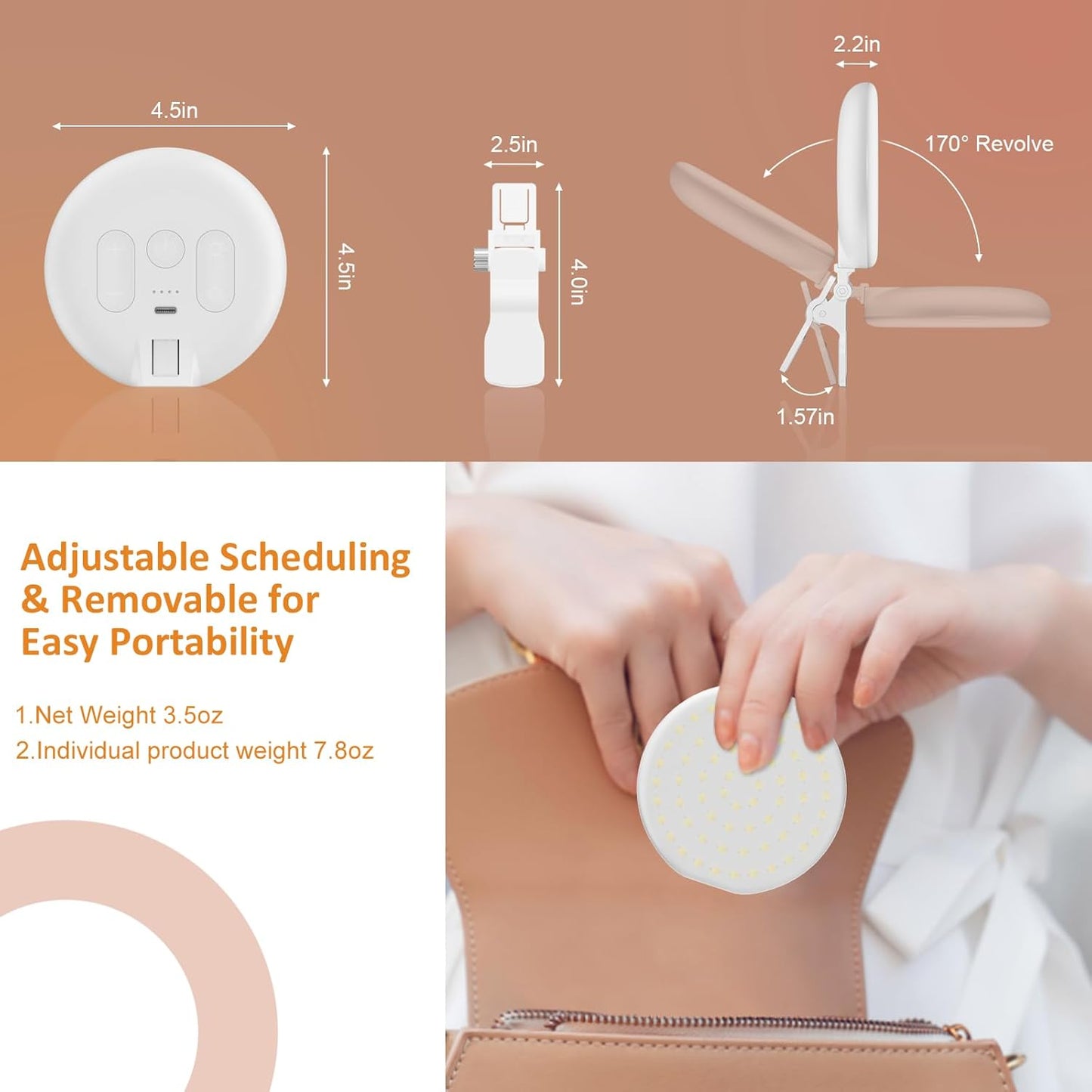 Anautin 60 LED Ring Light, Rechargeable Selfie Light with Front & Back Clip, 2500-6500K Portable Phone Light, Adjustable 3 Light Modes for iPhone, iPad, Tablet, Laptop, CRI97+, 90 Grams (White)