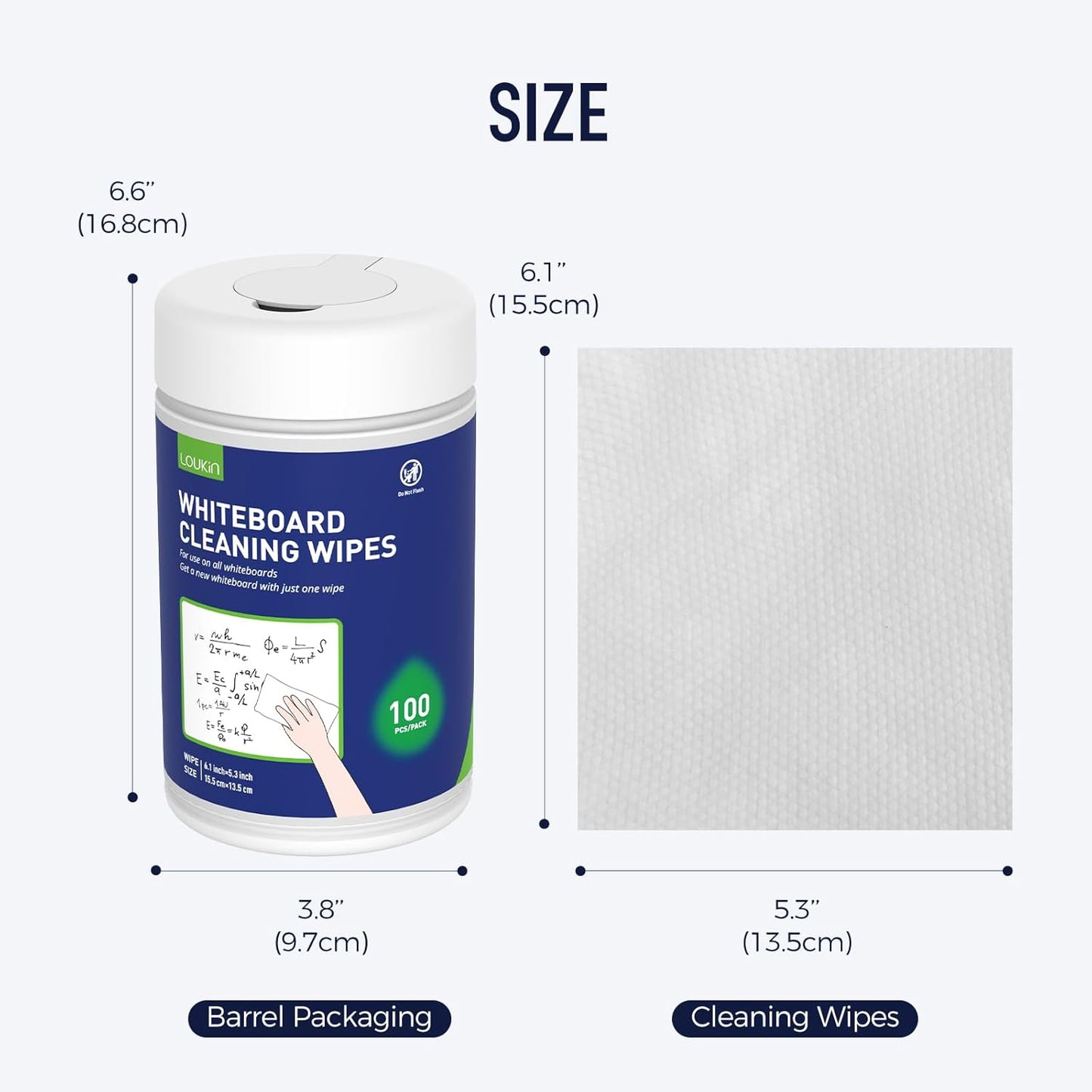 Loukin Whiteboard Cleaning Wipes, Dry Erase Board Cleaning Wipes, Non-Toxic Whiteboard Wipes, 100 Wipes per Canister, 3 Packs
