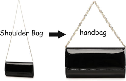 MUDUO Patent Leather Envelope Clutch Purse Shiny Candy Foldover Clutch Evening Bag for Women (black1) - PuriLite