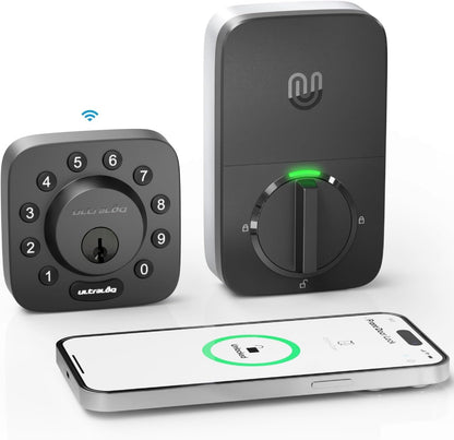 ULTRALOQ U-Bolt Smart Lock + WiFi Bridge, 5-in-1 Keyless Entry Door Lock with WiFi, Bluetooth, App and Keypad, Smart Deadbolt Lock Front Door, ANSI Grade 1 Certified, 1Year Battery, Satin Nickel