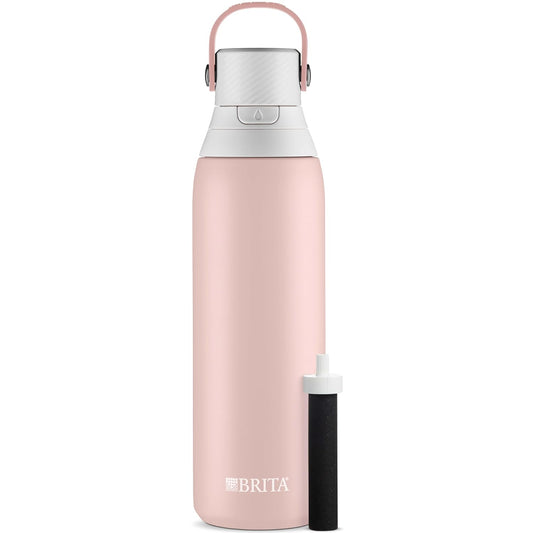 BRITA Stainless Steel Water Bottle with Filter, 591 mL Premium Double Insulated Water Bottle, Rose