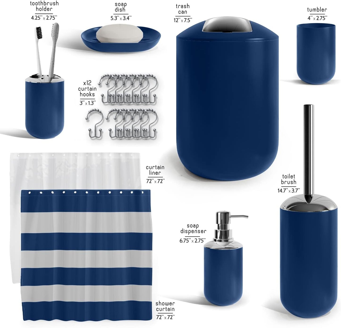 Clara Clark Bathroom Set - Gray Bathroom Accessories Set, Bathroom Sets with Shower Curtain and Rugs, 23PC Shower Curtain Set with Liner, Soap Dispenser, Soap Dish, Toilet Brush Holder, and Trash Can