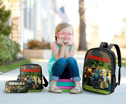 Roblox Backpack with Lunch Box Student Bookbag School Bag for Kids Boys Girls
