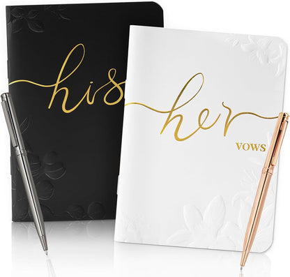 WEMATE Vow Books His and Hers,Wedding Vow Book with Gold Foil and 2 Pens, Wedding Essentials, Beautiful Wedding Present Stuff - Brown and Apricot