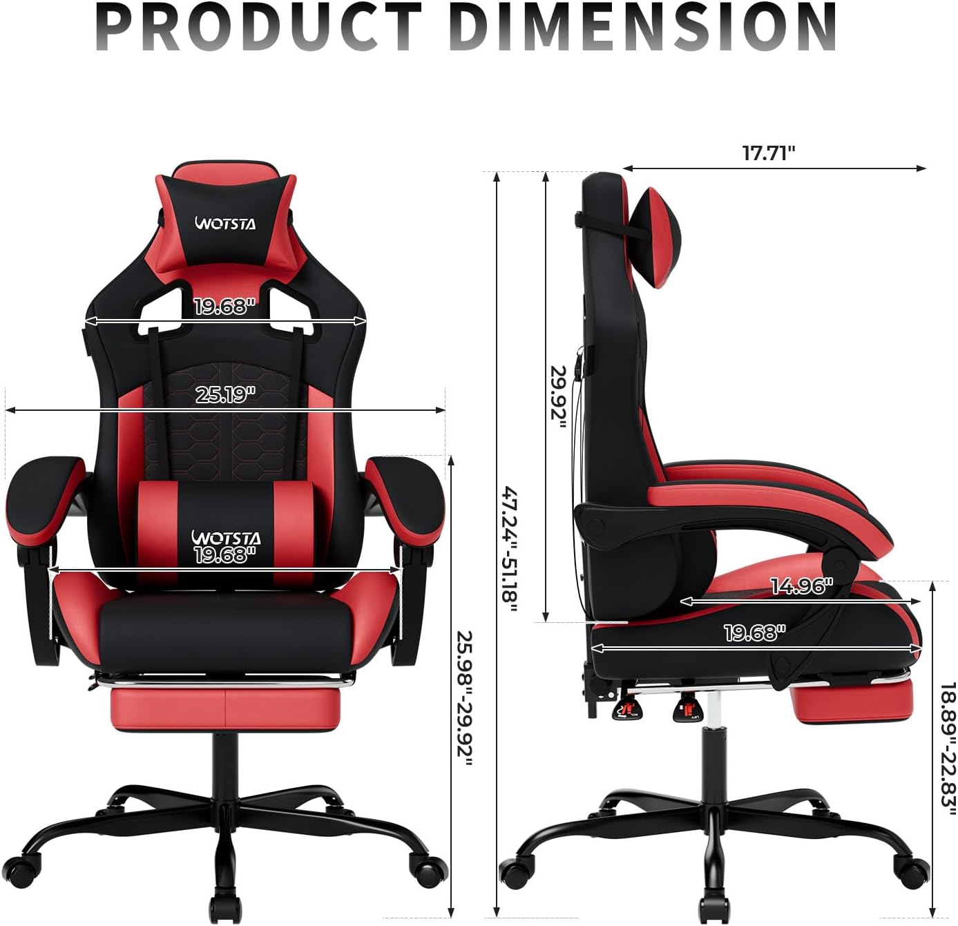 Gaming Chair with Footrest,High Back with Massage Reclining Computer Chair， Big and Tall Racing Gaming Chair Ergonomic Game Chair for Adults PVC Leather (Red)